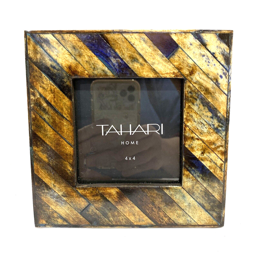 Tahari Home picture frame faux barnwood standing photo holder browns grays 4” sq